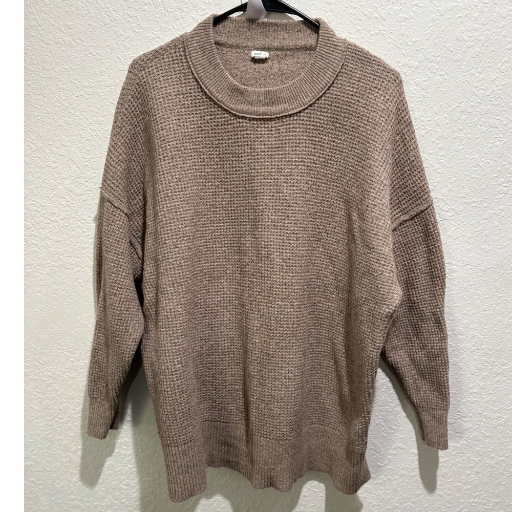 Aerie Waffle Knit Mock Neck Long Sleeve‎ Sweater Taupe Size S
